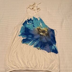 Three Dots Blue Floral Halter Blouse